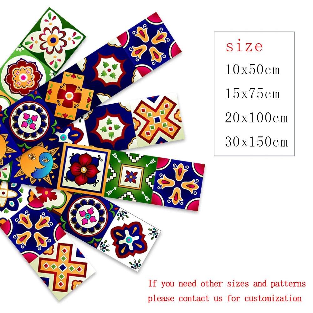 

Colorful Mandala Style Strip Tiles Sticker Glass Waistline Kitchen Wardrobe Home Decor Art Wallpaper Peel & Stick Wall Decals