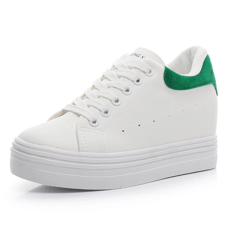 

Women's Wedge Platform Shoes White Sneakers Lace Up Casual Height Increasing 6CM Leather Shoes New Fashion Brand Womens Trainers