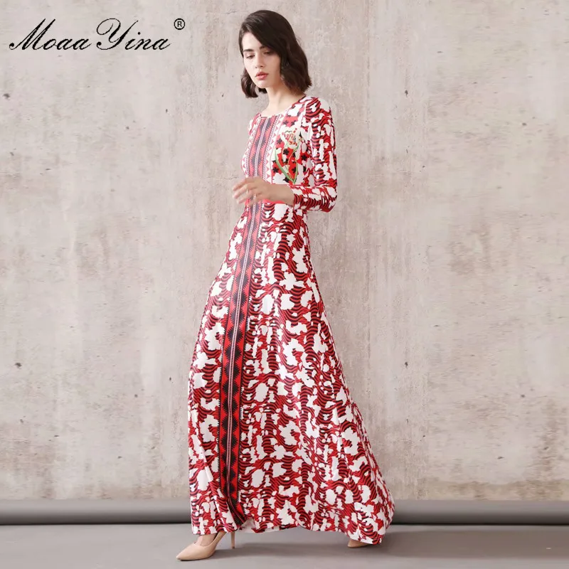 Женское дизайнерское подиумное платье MoaaYina весенне осеннее винтажное с принтом