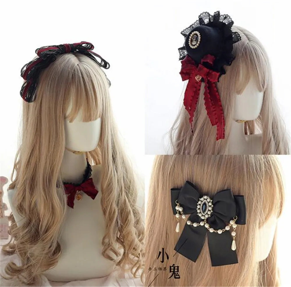 Повязка на голову женская с жемчугом и бантом в готическом стиле | Тематическая
