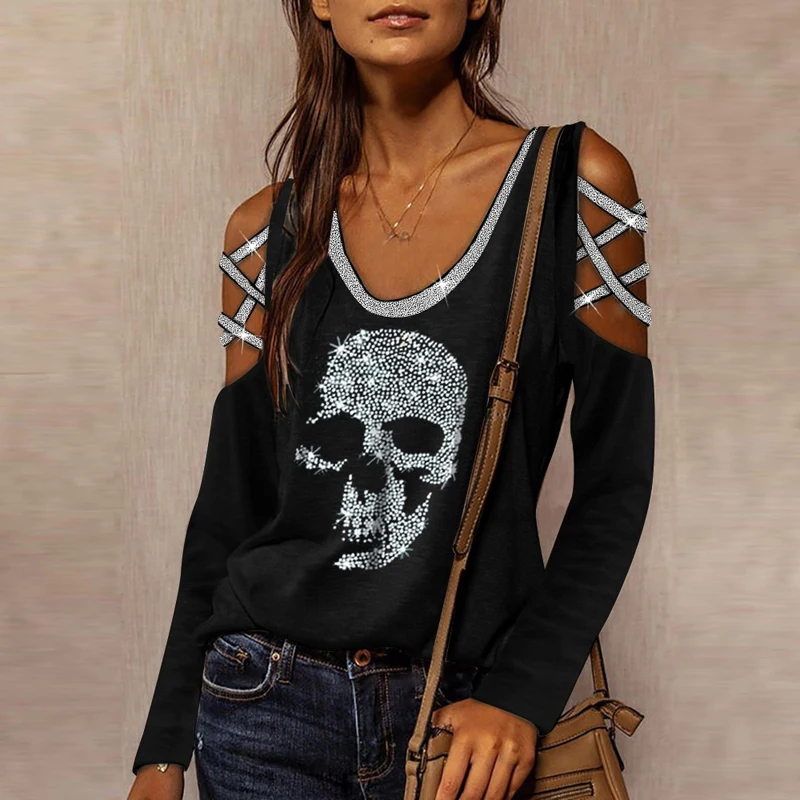 

Sexy Ladies Open Shoulder Zipper V Neck Tee Shirt Women Elegant Floral Print Shirt Top Casual T-Shirt Woman tshirts Oversized