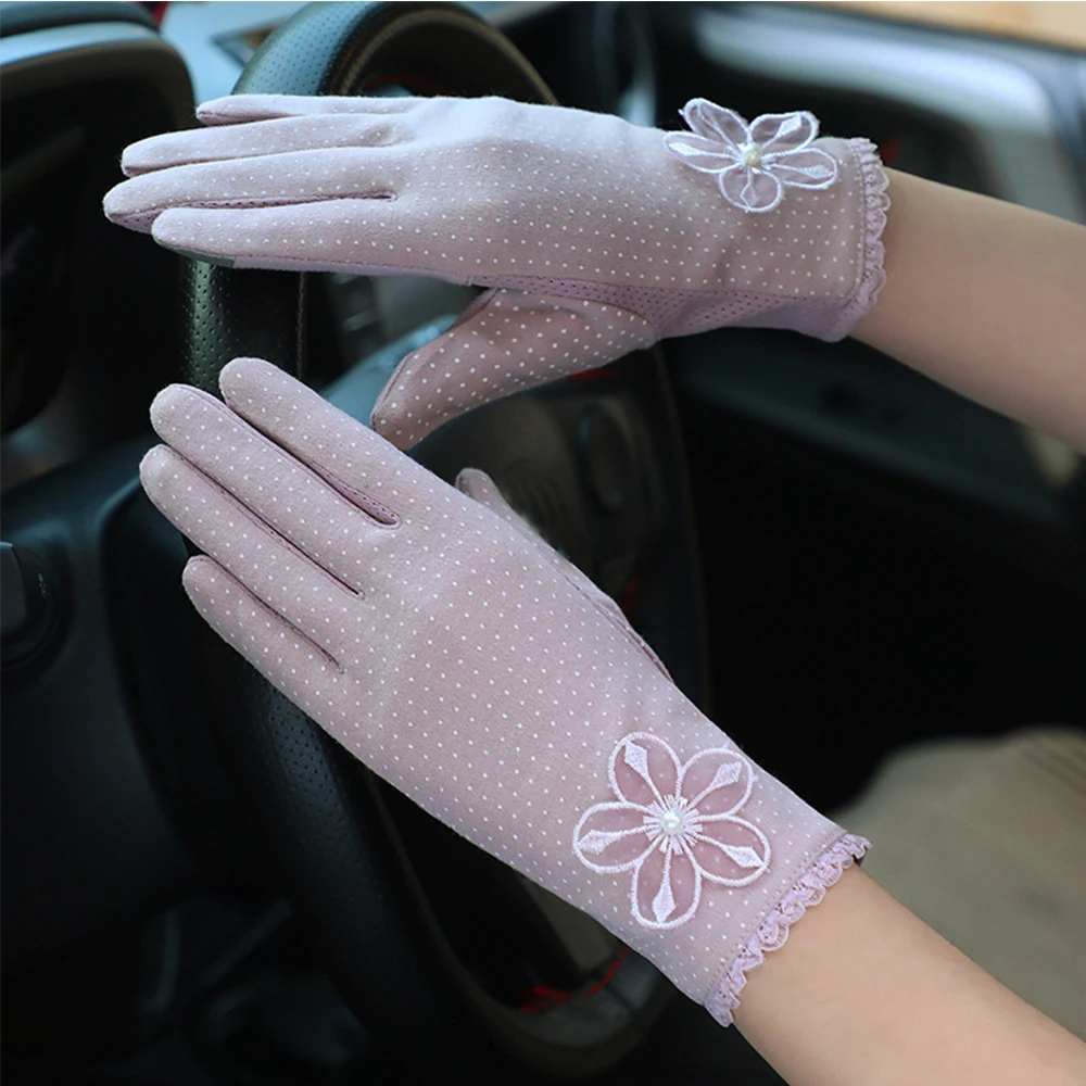 

Silk Short Gloves Women Summer Lace UV Sunscreen Gloves Anti-Slip Breathable Cycling Driving Gloves Sexy Lady Gloves