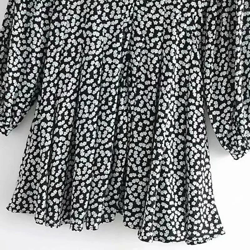 

Vogue Sweet Women Pocket mouth Dress Tide Spring-autumn Fashion Ladies Beach Style Dress Female Watermark Floral Mini Dress