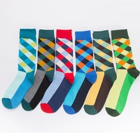 autumn 1 pair happy rhombic funny cotton socks happy skateboard men fashion sock antifriction breathable socks