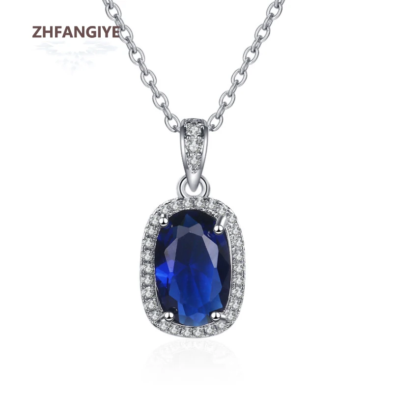 

ZHFANGIYE Pendant Necklace for Women 925 Silver Jewelry with Sapphire Zircon Gemstone Accessories Wedding Party Gift Wholesale