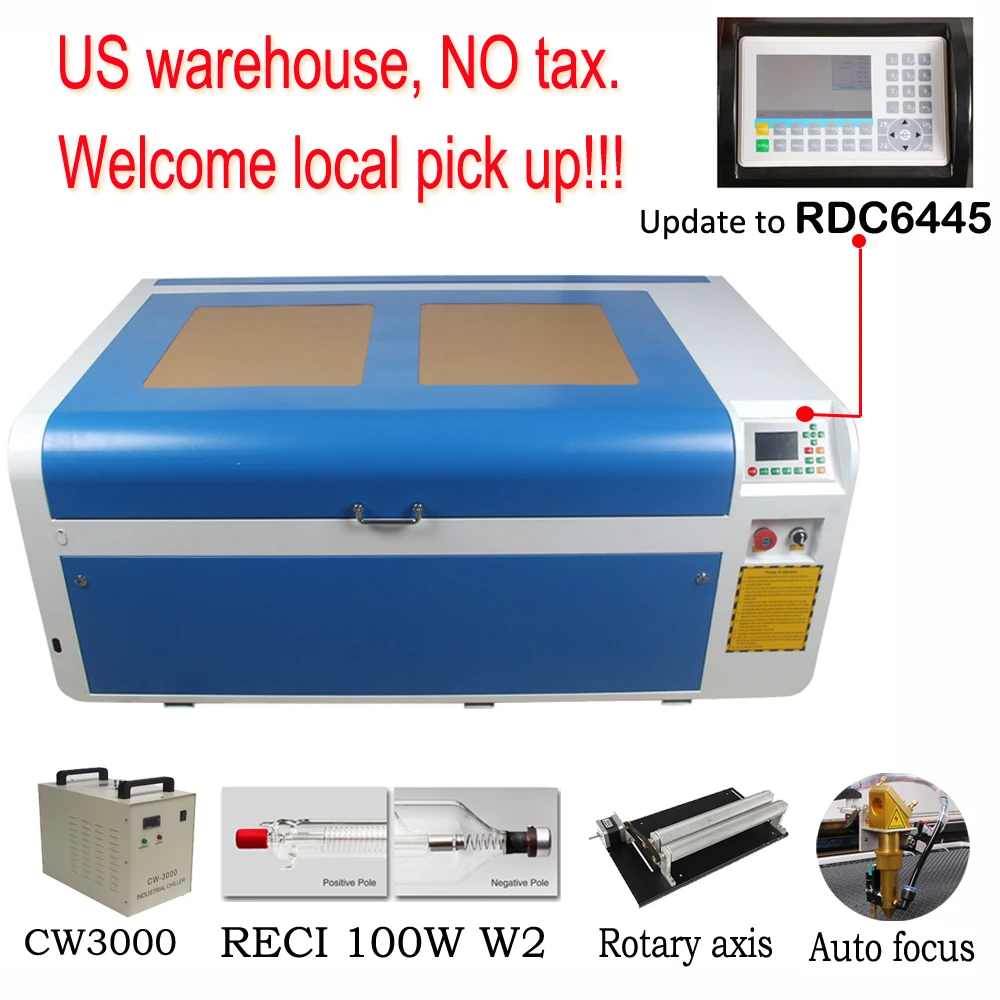 

US free tax RECI 100W Co2 Laser Cutting Machine RDC6445 System Laser Cutter Engraver 1000x600mm Auto-Focus
