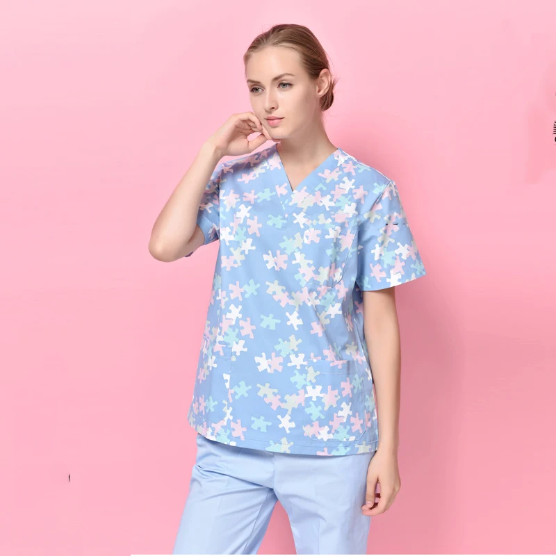 uniform Color 3 Цветочный принт, Mediecal Scrubs, униформа медсестры для женщин, Красота и здоровье, медицинский костюм для лаборатории, пальто, колпачок, клиническая форма, Прямая поставка - Цвет: uniform Color 3
