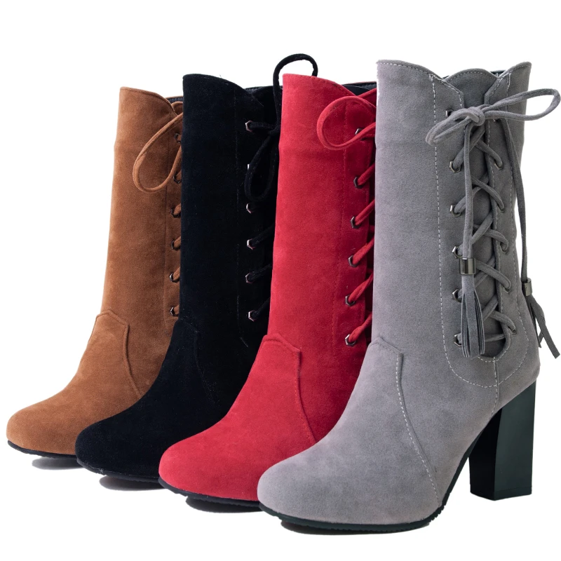 

Женские ботинки на высоком каблуке, на молнии, со шнуровкой