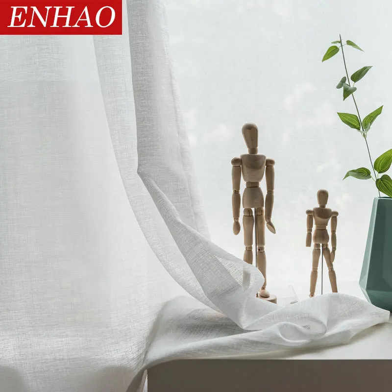 Однотонные тюлевые оконные занавески ENHAO для гостиной спальни прозрачные