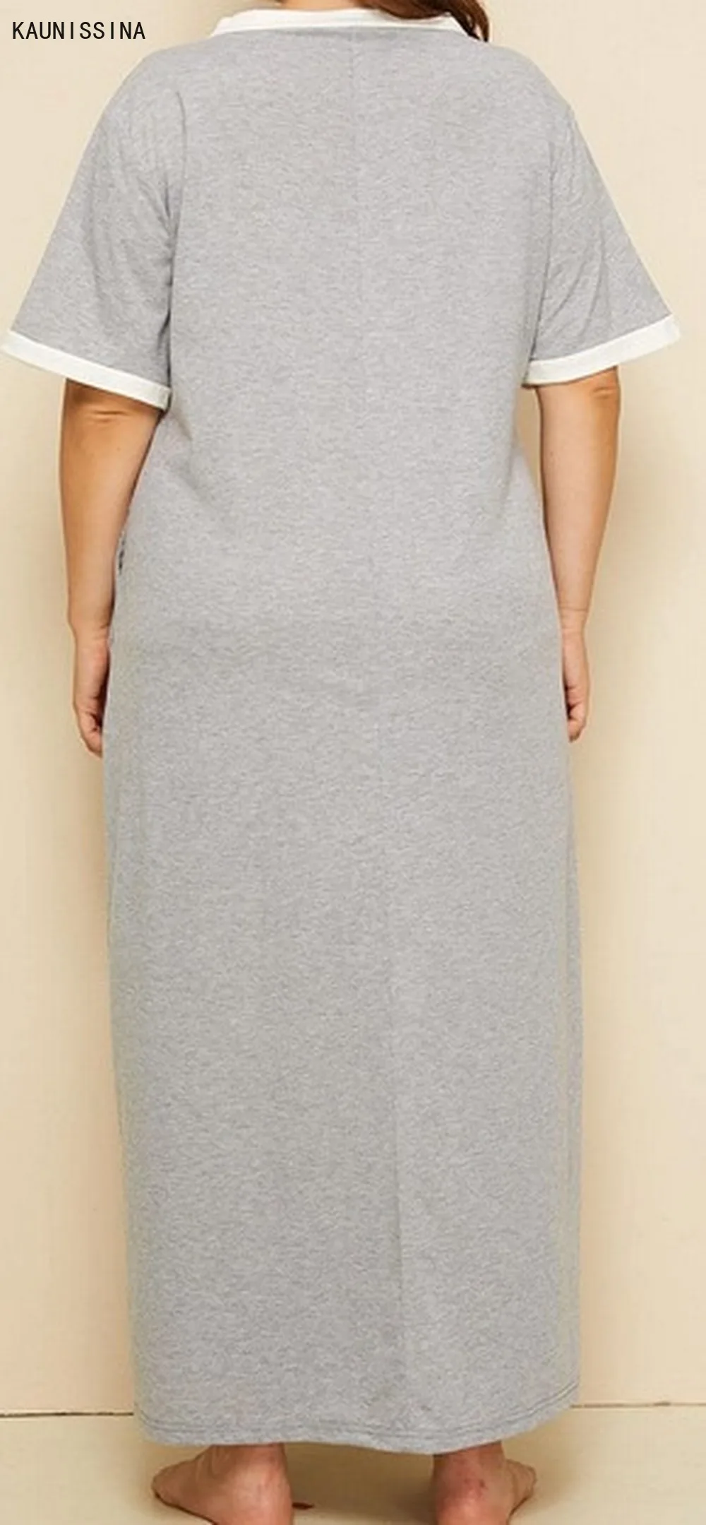 

Plus Size XL-4XL Nightgown Sleepwear Women Short Sleeve V-Neck Long Nightdress Pockets Loose Sleepwear Nightwear