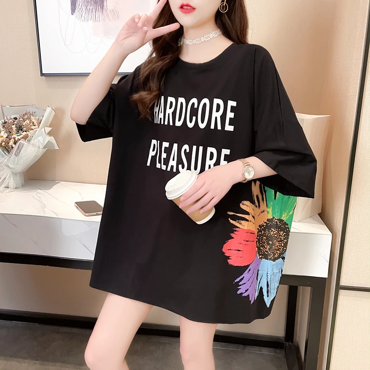 

Houthion Letter Print Women's T-shirt Plus Size Tshirt Short Sleeve Top Loose Fashion Casual New Korean O-neck T Shirt Summer