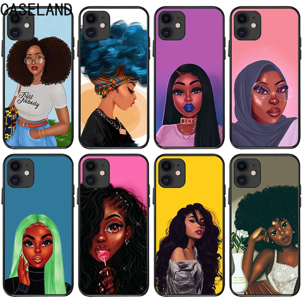

Fashion iPhone Case Anime 12 11 Pro Max XR SE black girl phone case