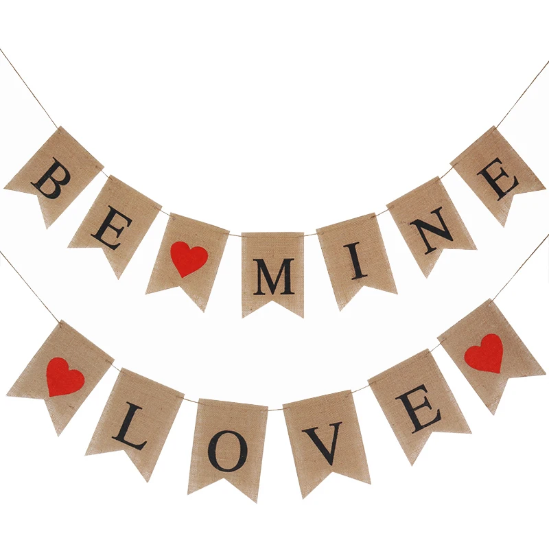 Wedding Decoration Burlap DIY LOVE BE MINE Banner Valentine's Day Gift Romantic Garland Marriage bride wedding party supplies | Дом и сад