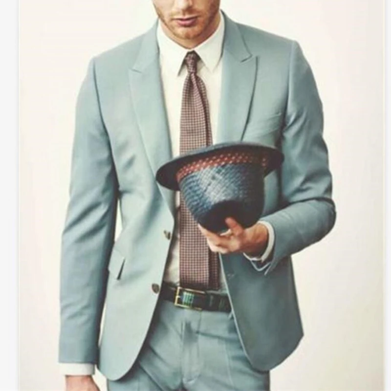 

2022 New Arrival Men Suit Smolking Slim Fit Easculino Evening Suits Mint Green Suits Tuxedos Groomsmen Wedding 2 pieces