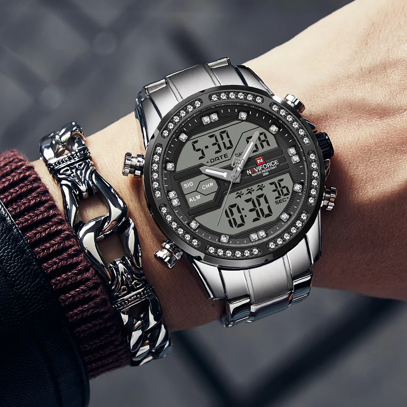 

New Men's Watches NAVIFORCE Top-Brand Waterproof Sports Watch Men Chronograph Full Steel Quartz Wristwatches Relogio Masculino