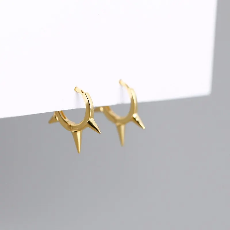 

A00189 Fashion Minimalist Punk Real 100% 925 Sterling Silver Awl Spike Stud Earrings for Women Geometric Party Jewelry