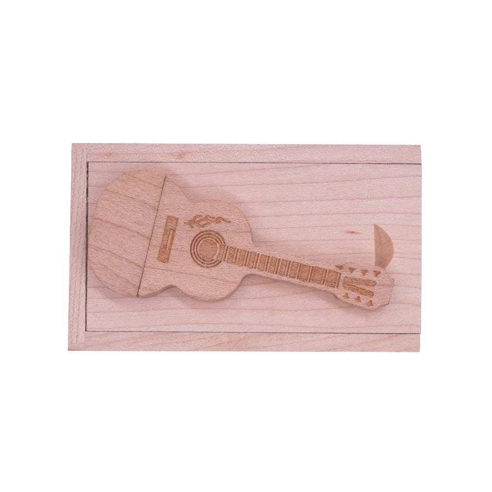 

10PCS Free Logo Natural Wooden Guitar USB + Box Pendrive 4GB 8GB 16GB 32GB 64GB Wood Guitars Usb Flash Drive Memory Stick Gifts