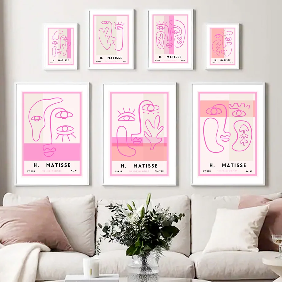 

Abstract Pink Matisse Woman Face Eye Line Wall Art Canvas Painting Nordic Posters And Prints Wall Pictures For Living Room Decor