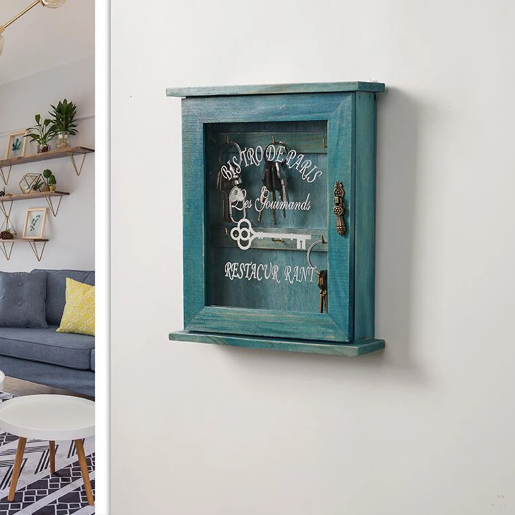 Pastoral Style Key Cabinet Wooden Holder Box Wall Mounted Decorative Rack with 6 Hooks for Home Office 21x6x25cm. | Дом и сад