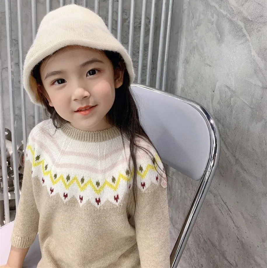 

kids sweaters 2022 New Pre-sale Wool blend comfortable and warm stitching dress retro pattern knitted sweater