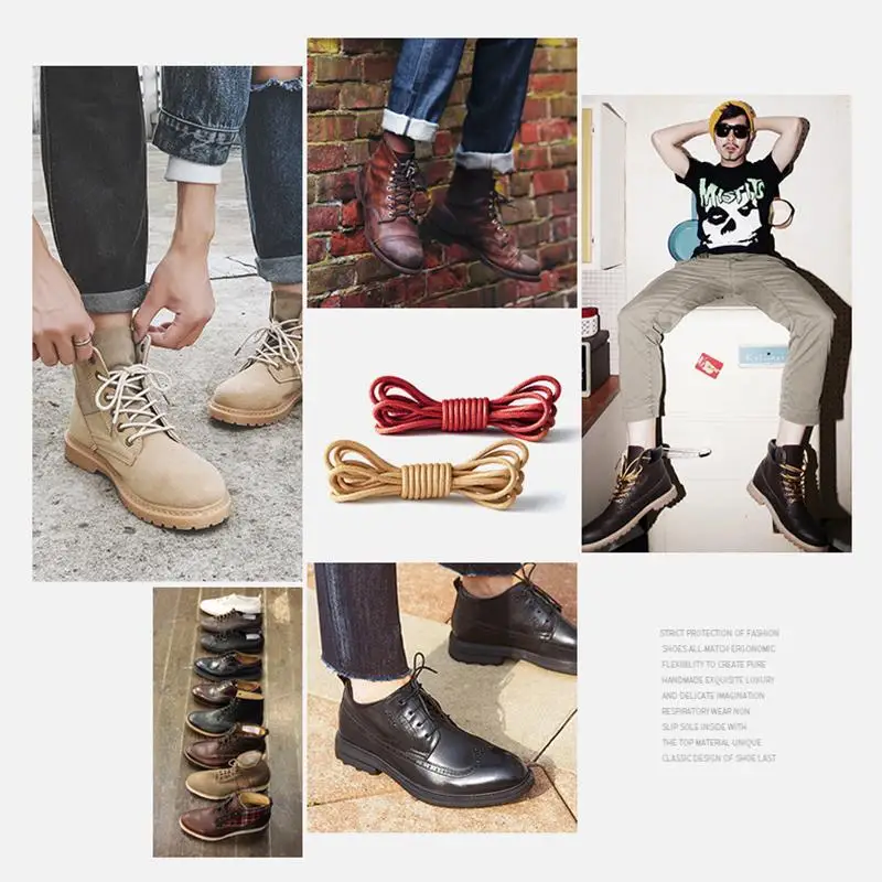 1Pair Cotton Waxed Shoelaces Round Shoe laces Boot Laces Waterproof Leather Shoelace Length 60cm 80cm 100cm 120cm 140cm 180cm
