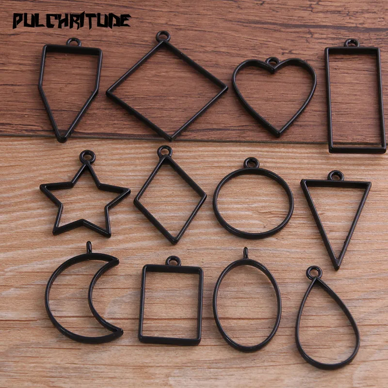 PULCHRITUDE, 8 шт./лот, смешанные, 7 цветов, геометрическая фигура, шарм, полый клей, пустая подвеска, поднос, ободок, подвески, сделай сам, ручная работа