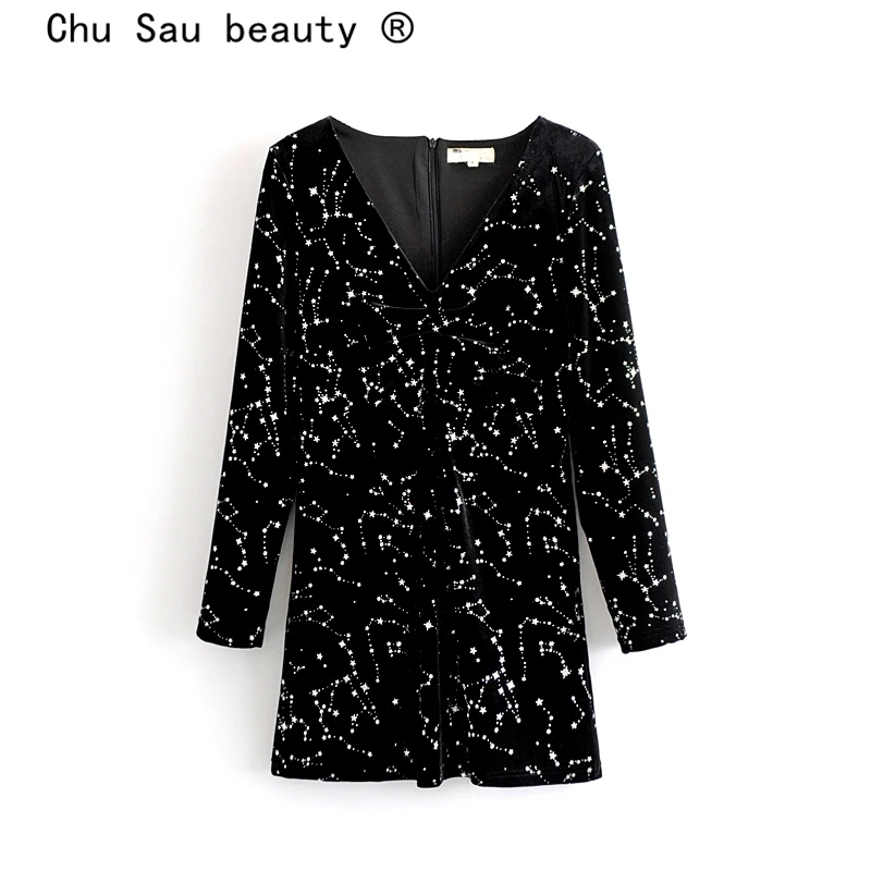 Платье миди женское с длинным рукавом и V образным вырезом|Женские платья| |