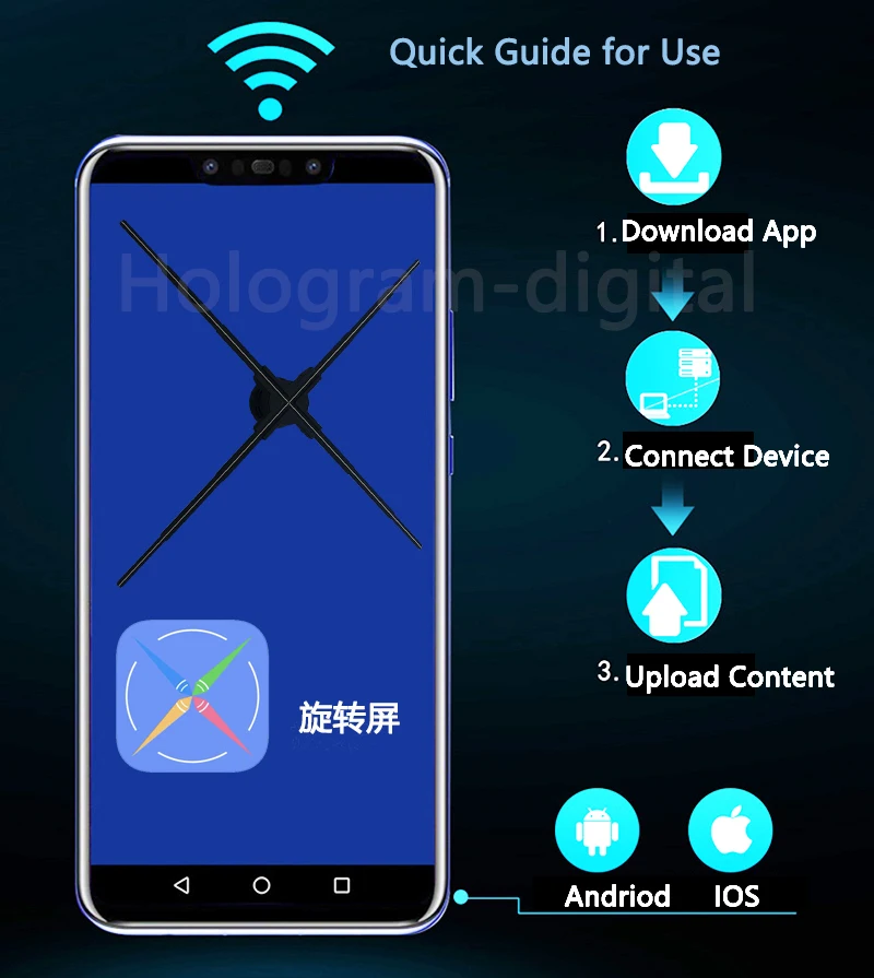 Wi-Fi приложение 65 см 3D проектор светодиодный голографический вентилятор для