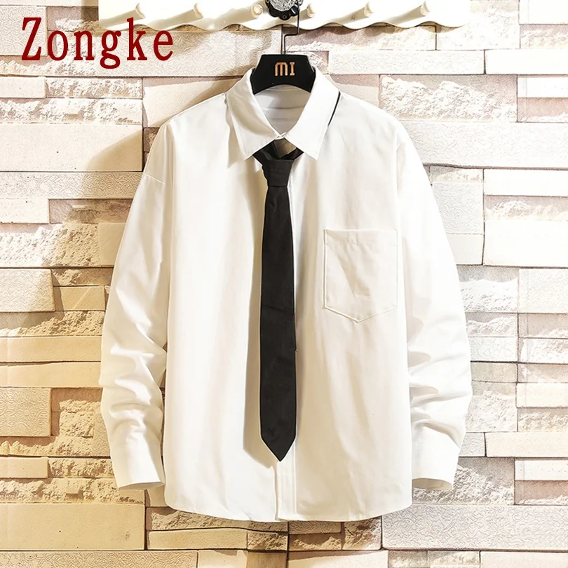 

Zongke Japan Style Cat Print Shirts For Men Clothing 2021 Fashion Streetwear Men Shirt White Button Up Long Sleeve Shirt Men 3XL