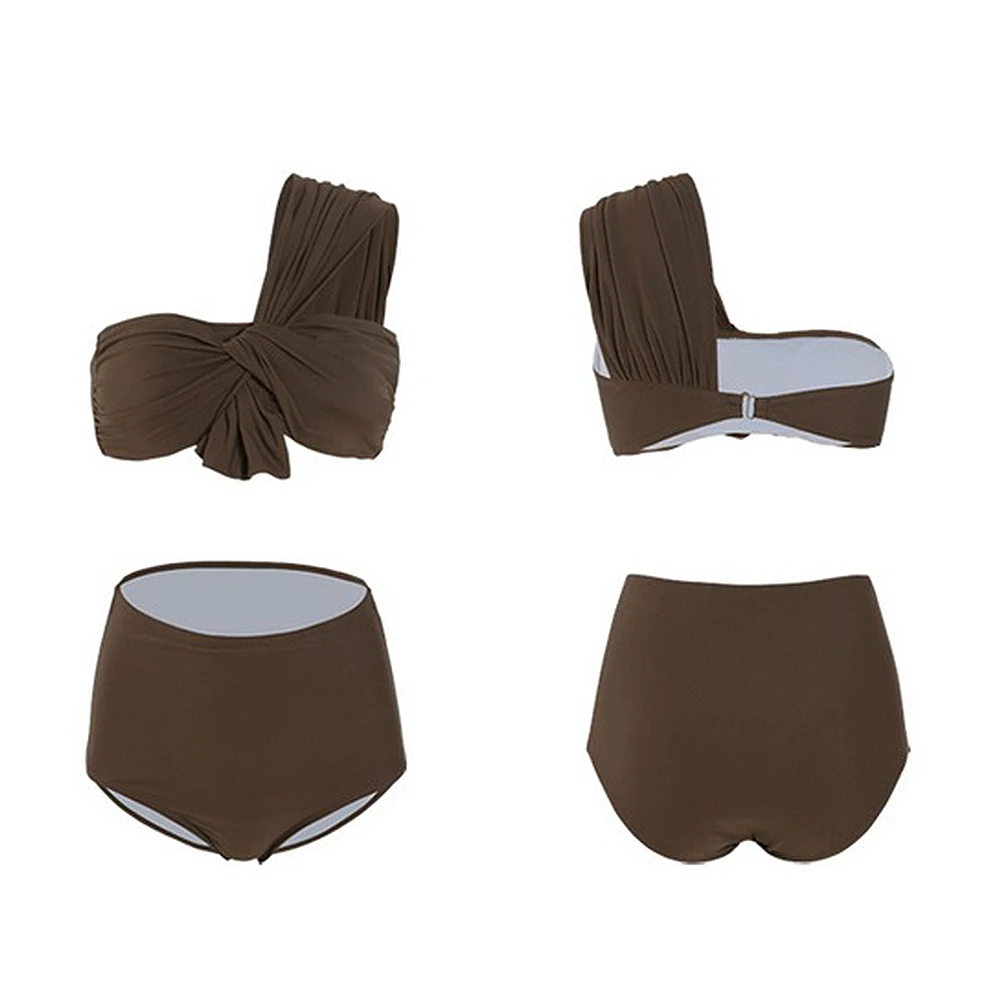 

Halter One Shoulder Bow Bikini Women's Solid Swimsuit High Waist Swimwear Biquini Beachwear Bathing Suit