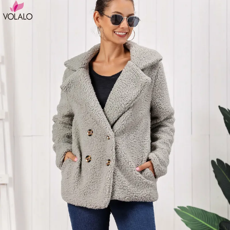 

Autumn Winter Double-breasted Women's Jacket Fur Coat Turndown-collar Loose Plush Coat Women Teddy Jacket Sheepskin Coat