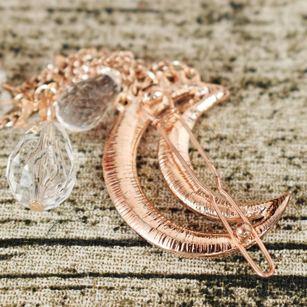 Ретро Женщины горный хрусталь инкрустированные Луна кисточкой кулон заколка для