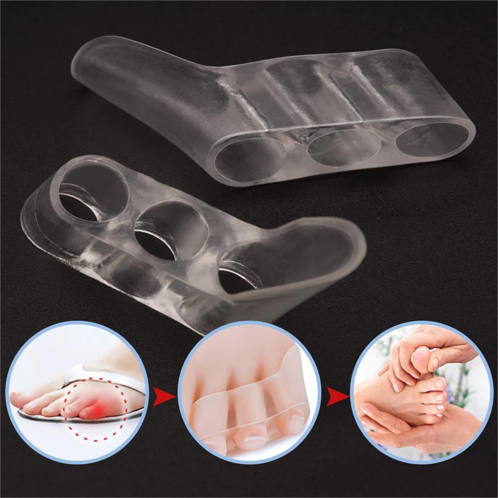 

2pcs Three-hole Little Toe Separator Transparent Bunion Pain Relief Toe Straightener Protector Foot Care Tool Hammer Toes