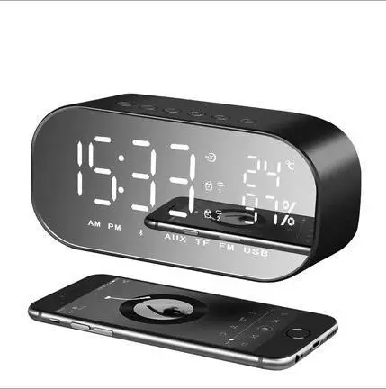 Светодиодный Будильник с FM радио беспроводной Bluetooth динамик зеркальный дисплей