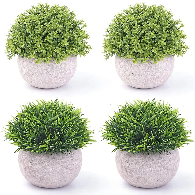 

4 Pcs Potted Plastic Artificial Green Plants, Fake Topiary Shrubs Fake Plant, Small Faux Greenery, for Bathroom Home