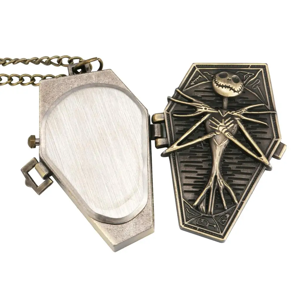 Бронзовый кошмар перед рождественские карманные часы Череп Форма гроба черный