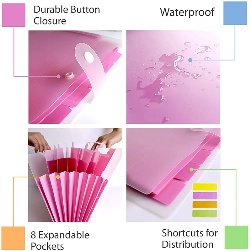 

HOT-Accordion File Organizer, Filing Folder, 8 Pockets US Letter A4 Paper Holder for School Home Office Travel, 3 Pack.