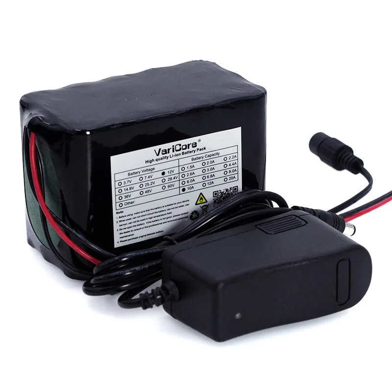 

VariCore large capacity 12 v 10Ah 18650 lithium battery 12 v 10000 mah 75 watt LED light xenon + 12.6 v 1A battery charger