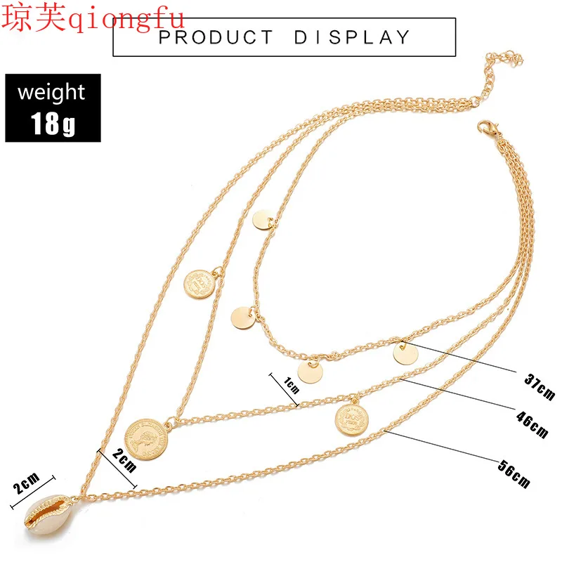 

Qiongfu2021 new ladies beach wind shell multi-layer necklace personality alloy disc letters Virgin Mary women jewelry set boho