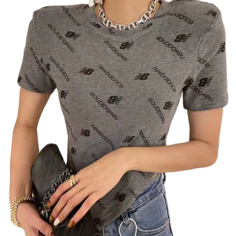 

2021 Summer New Fashion Letter Printed-Style Irregular T-Shirt Women's Backing Was Thin Top
