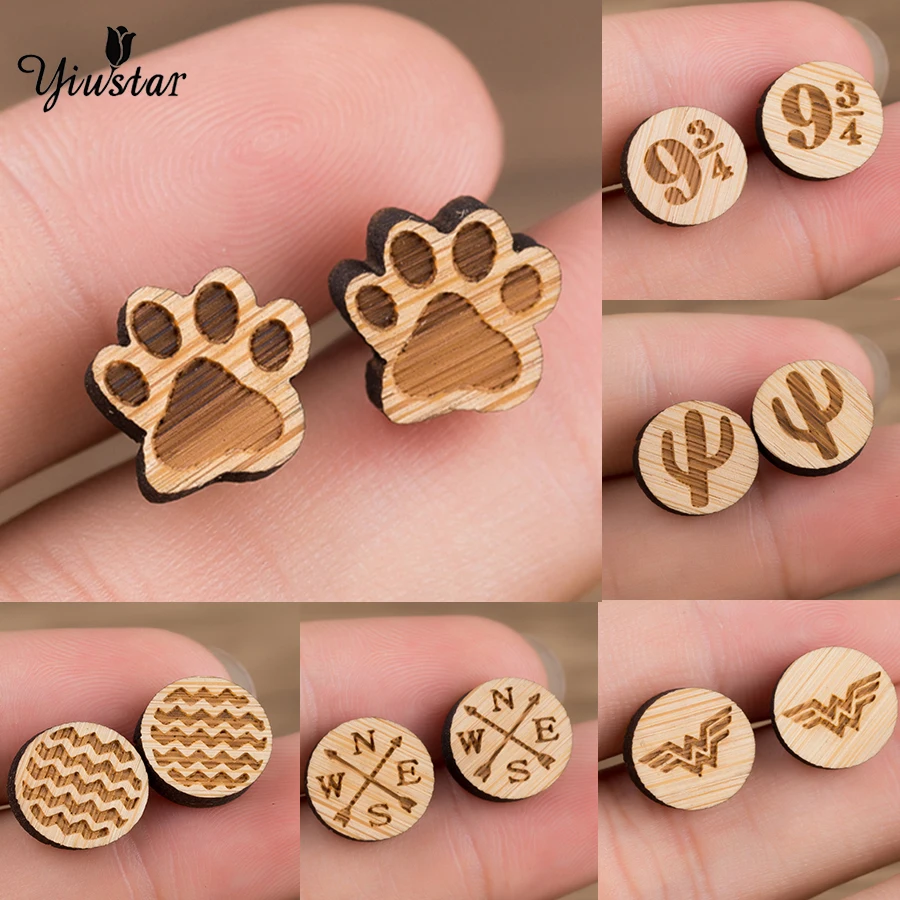 Женские Геометрические серьги гвоздики yiustar деревянные ювелирные изделия для