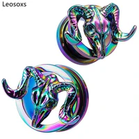 leosoxs 1 pair sheep head stainless steel pulley ear expander support ear piercing jewelry 6 25mm