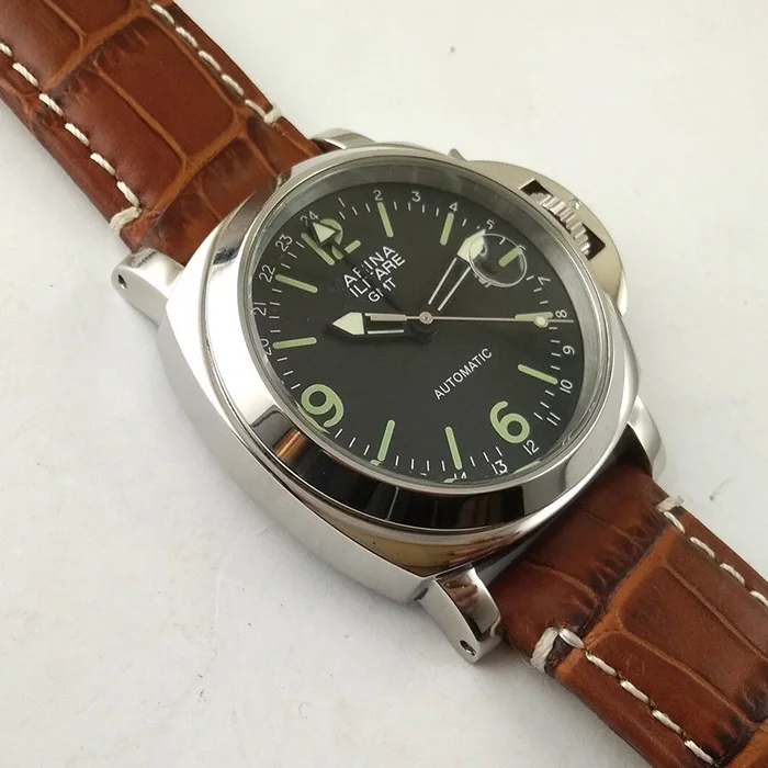 Parnis запасная мощность часы 44 мм GMT автоматический ход для мужчин t нержавеющая сталь полированная мужские часы Высокое качество кожаный ремешок
