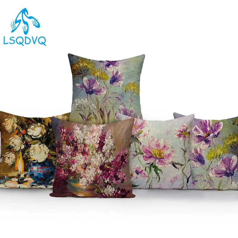 

Nordic Style Vase Flower Oil Painting Polyester Pillow Cover Decorative Sofa Home Floral Cushion Cover For Living Room