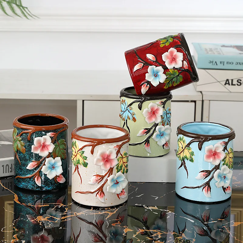 

European style ceramic storage pen holder living room study porch small flower insert make-up table eyebrow pen line pen lipstic