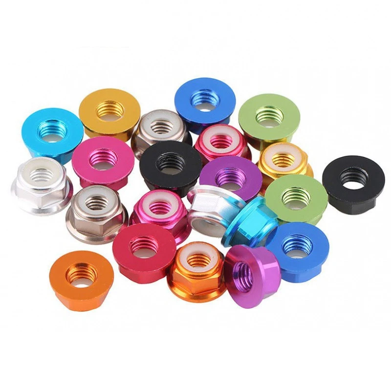 

50pcs Flange Self-Locking Nut Aluminum Alloy M2 M3 M4 Multiple Colors Available 4.8 Grade Antistatic, No Fading M2-M4