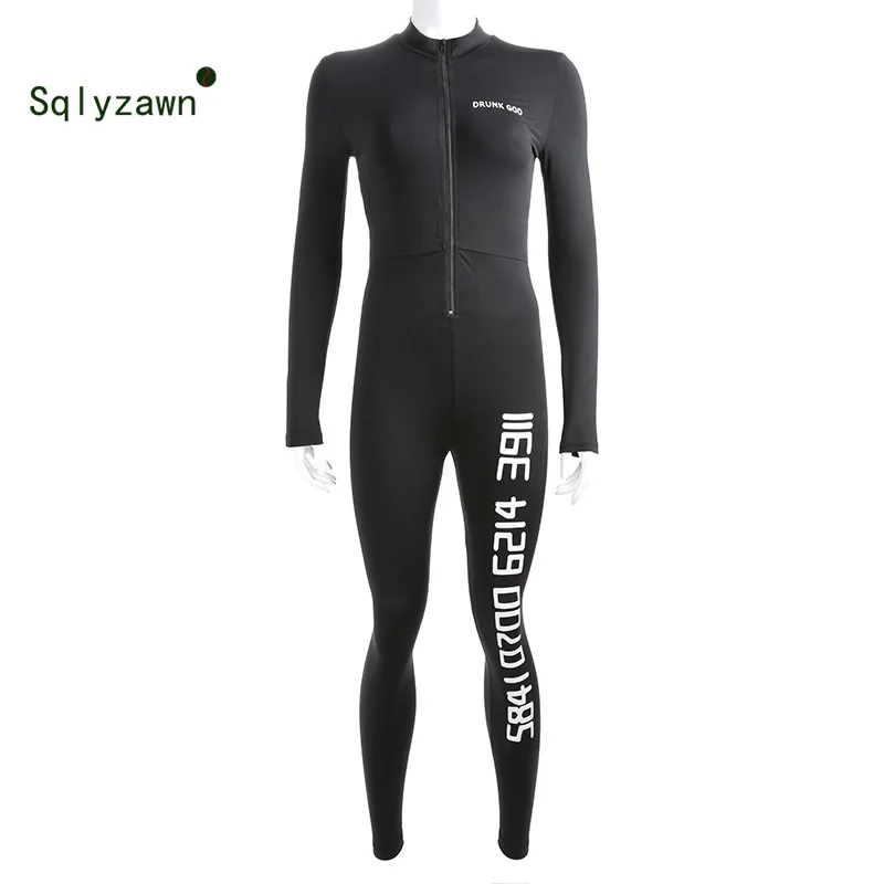 Женские комбинезоны на молнии с буквенным принтом одежда для фитнеса цельный