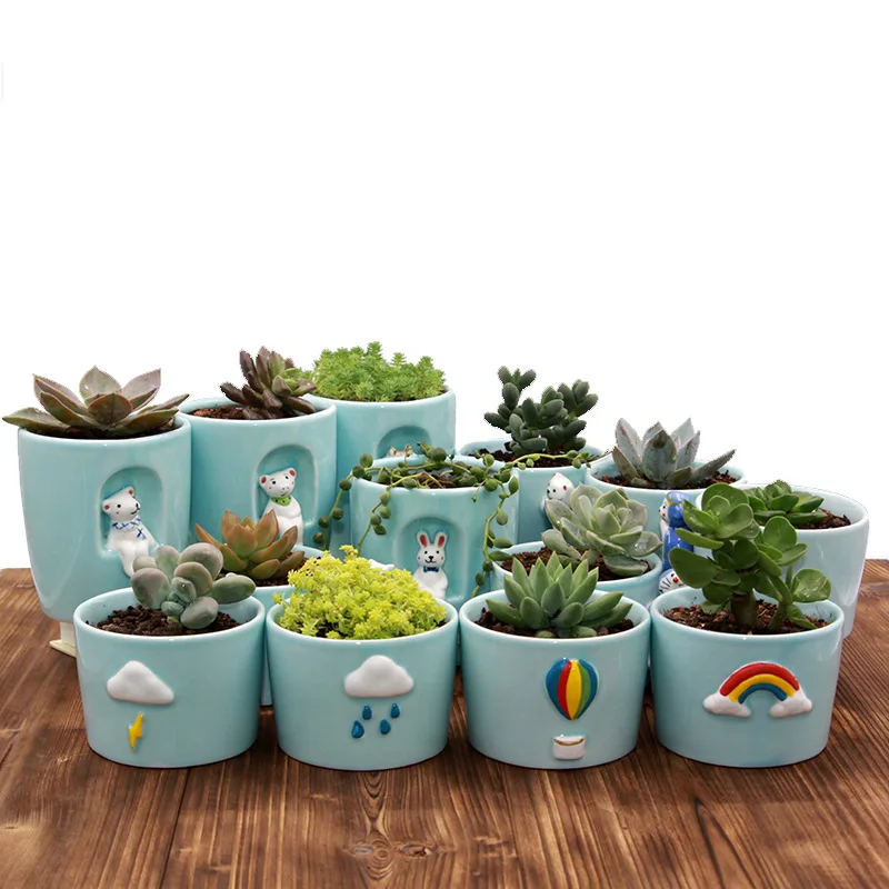 

Personality Weather Creative Ceramic Potted Indoor Fleshy Green Plant Light Elegant Celadon Animal Cartoon Cactus Flower Pot