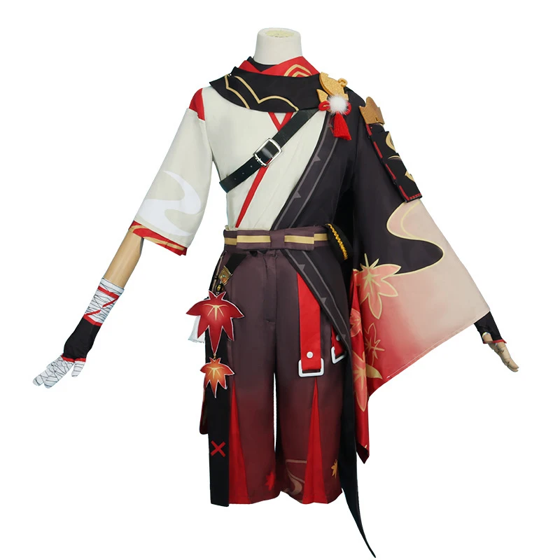 

Genshin Impact Kaedehara Kazuha Cosplay Costume Halloween Carnival Samurai Costume Wig Red Glasses