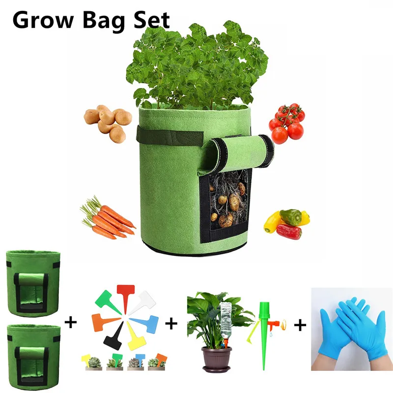 

Garden Plant Pots Planters Accessories Suit 4 7 10 Gal Set Labels Waterer Gloves Tomato Potato Vegetable Gardening Tool Grow Bag